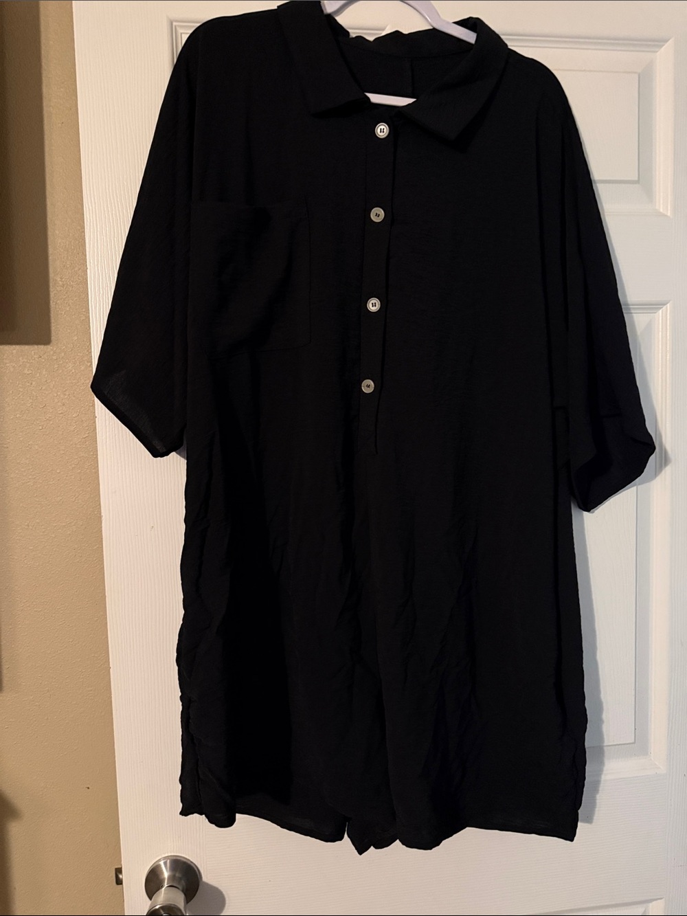 Men's Black Short-Sleeve Button Polo Shirt